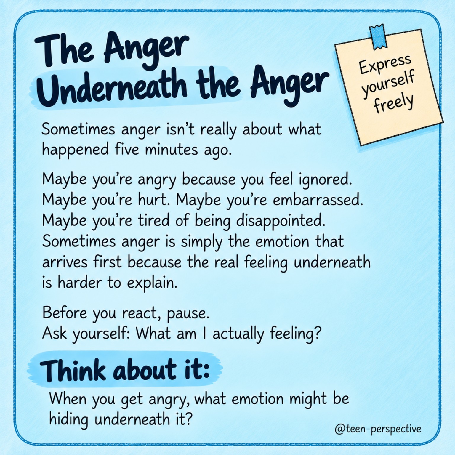 The Anger Underneath the Anger — Teen Perspectives prompt