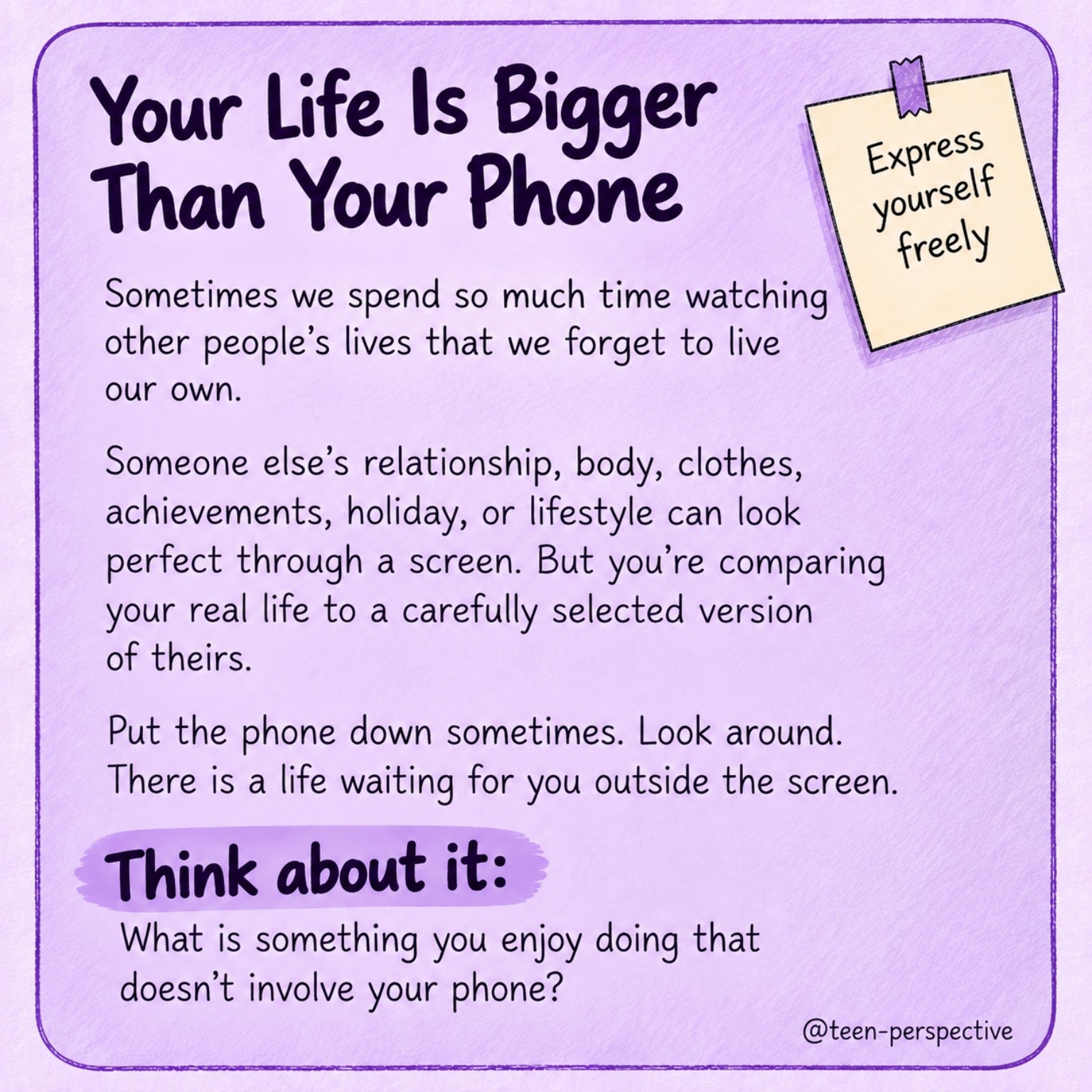 Your Life Is Bigger Than Your Phone — Teen Perspectives prompt